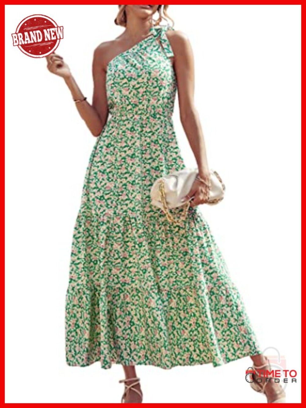 One Shoulder Boho Floral Maxi Dress Sleeveless Tiered
